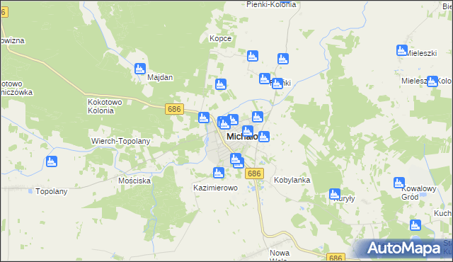 mapa Michałowo powiat białostocki, Michałowo powiat białostocki na mapie Targeo