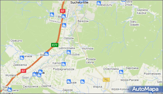 mapa Michniów, Michniów na mapie Targeo