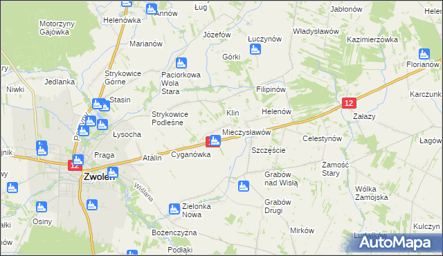 mapa Mieczysławów gmina Zwoleń, Mieczysławów gmina Zwoleń na mapie Targeo