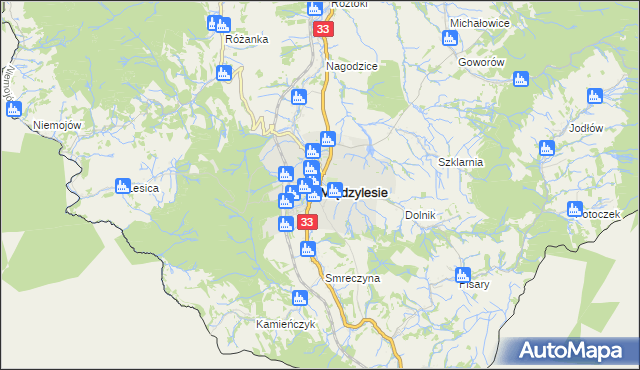 mapa Międzylesie powiat kłodzki, Międzylesie powiat kłodzki na mapie Targeo