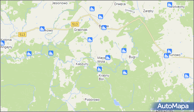 mapa Miejska Wola gmina Lidzbark Warmiński, Miejska Wola gmina Lidzbark Warmiński na mapie Targeo