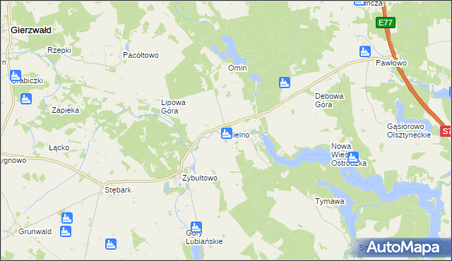mapa Mielno gmina Grunwald, Mielno gmina Grunwald na mapie Targeo