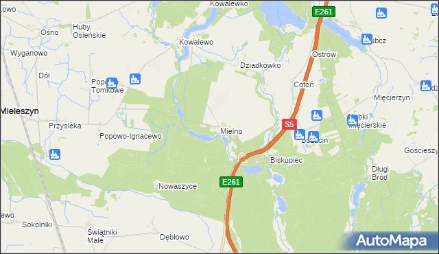 mapa Mielno gmina Mieleszyn, Mielno gmina Mieleszyn na mapie Targeo