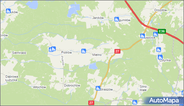 mapa Mielno gmina Przewóz, Mielno gmina Przewóz na mapie Targeo