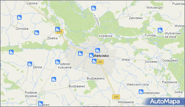 mapa Mieścisko powiat wągrowiecki, Mieścisko powiat wągrowiecki na mapie Targeo