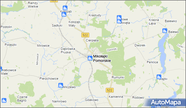 mapa Mikołajki Pomorskie, Mikołajki Pomorskie na mapie Targeo