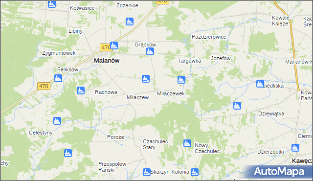 mapa Miłaczewek, Miłaczewek na mapie Targeo