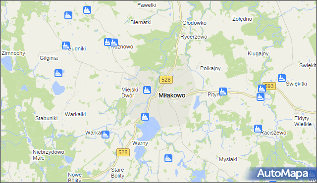 mapa Miłakowo, Miłakowo na mapie Targeo