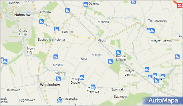 mapa Miłocin gmina Wojciechów, Miłocin gmina Wojciechów na mapie Targeo
