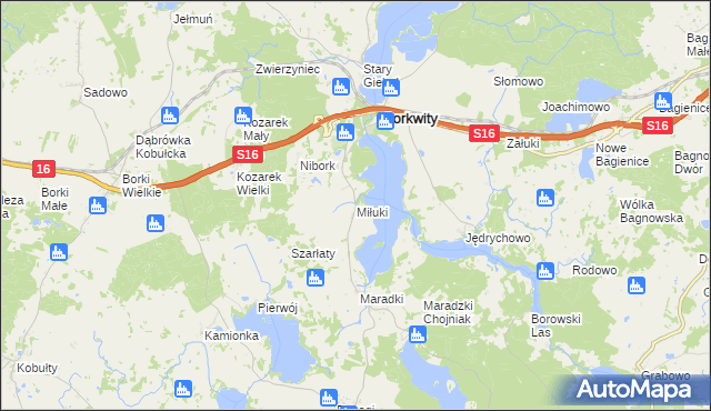 mapa Miłuki gmina Sorkwity, Miłuki gmina Sorkwity na mapie Targeo