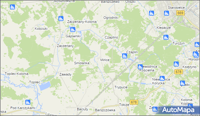 mapa Mińce, Mińce na mapie Targeo