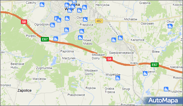 mapa Młodawin Dolny, Młodawin Dolny na mapie Targeo