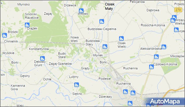mapa Młynek gmina Osiek Mały, Młynek gmina Osiek Mały na mapie Targeo