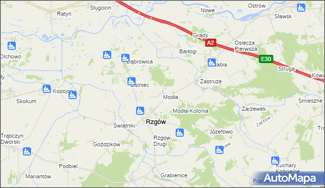 mapa Modła gmina Rzgów, Modła gmina Rzgów na mapie Targeo