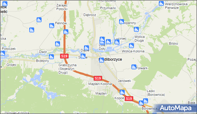 mapa Modliborzyce powiat janowski, Modliborzyce powiat janowski na mapie Targeo
