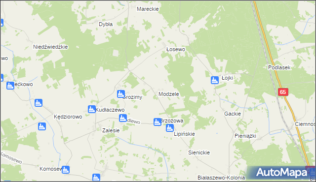 mapa Modzele gmina Grajewo, Modzele gmina Grajewo na mapie Targeo