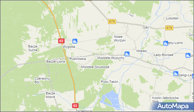 mapa Modzele-Wypychy, Modzele-Wypychy na mapie Targeo