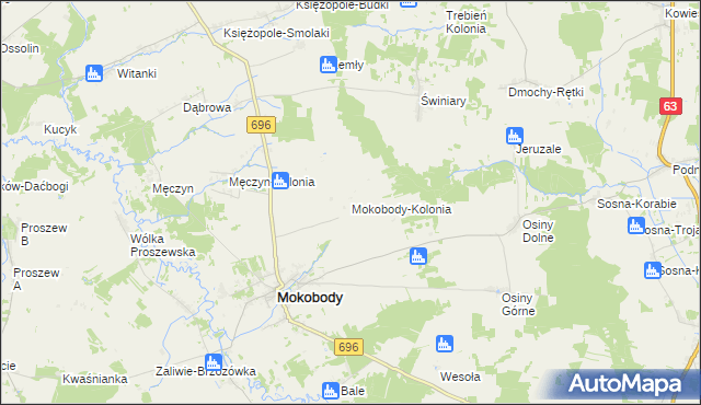 mapa Mokobody-Kolonia, Mokobody-Kolonia na mapie Targeo