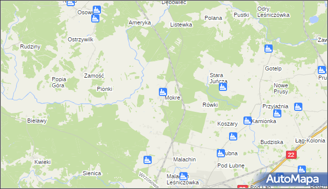 mapa Mokre gmina Czersk, Mokre gmina Czersk na mapie Targeo
