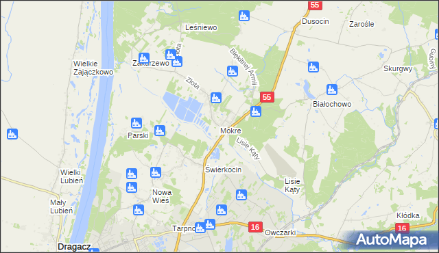 mapa Mokre gmina Grudziądz, Mokre gmina Grudziądz na mapie Targeo