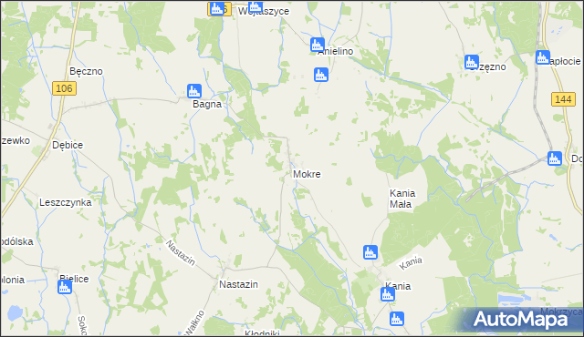 mapa Mokre gmina Maszewo, Mokre gmina Maszewo na mapie Targeo