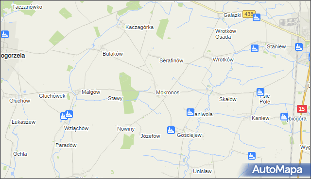 mapa Mokronos gmina Koźmin Wielkopolski, Mokronos gmina Koźmin Wielkopolski na mapie Targeo
