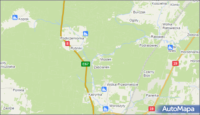 mapa Mostek gmina Wasilków, Mostek gmina Wasilków na mapie Targeo