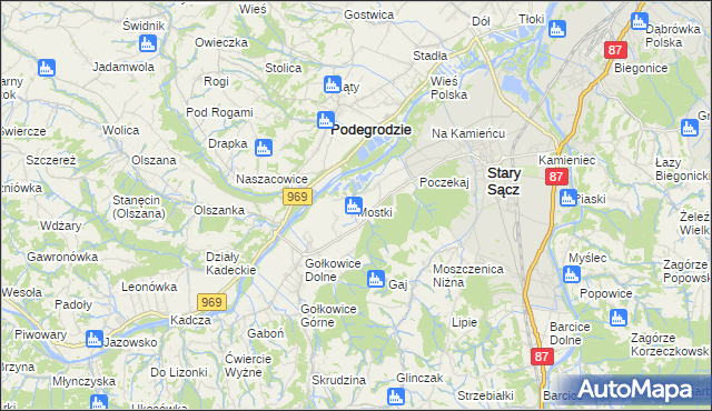 mapa Mostki gmina Stary Sącz, Mostki gmina Stary Sącz na mapie Targeo