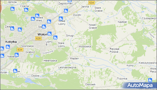 mapa Mostówka gmina Wołomin, Mostówka gmina Wołomin na mapie Targeo