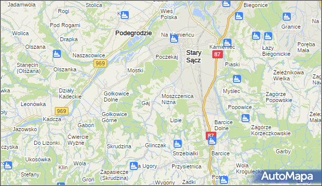 mapa Moszczenica Niżna, Moszczenica Niżna na mapie Targeo