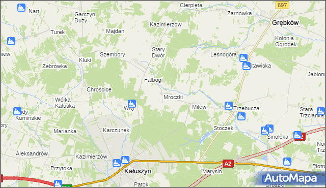 mapa Mroczki gmina Kałuszyn, Mroczki gmina Kałuszyn na mapie Targeo