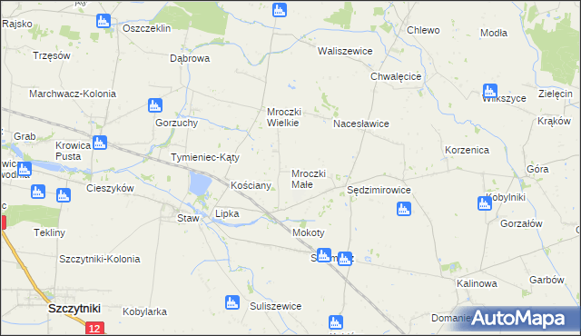 mapa Mroczki Małe gmina Błaszki, Mroczki Małe gmina Błaszki na mapie Targeo