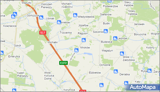 mapa Mroków gmina Trojanów, Mroków gmina Trojanów na mapie Targeo