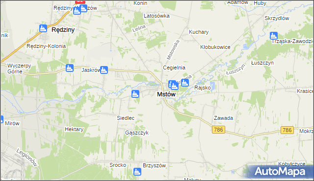 mapa Mstów powiat częstochowski, Mstów powiat częstochowski na mapie Targeo