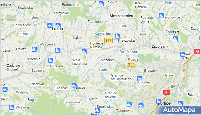 mapa Mszanka gmina Łużna, Mszanka gmina Łużna na mapie Targeo