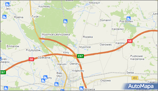 mapa Myjomice, Myjomice na mapie Targeo