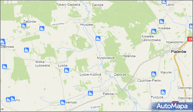 mapa Myszkowice gmina Platerów, Myszkowice gmina Platerów na mapie Targeo