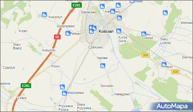 mapa Nacław gmina Kościan, Nacław gmina Kościan na mapie Targeo