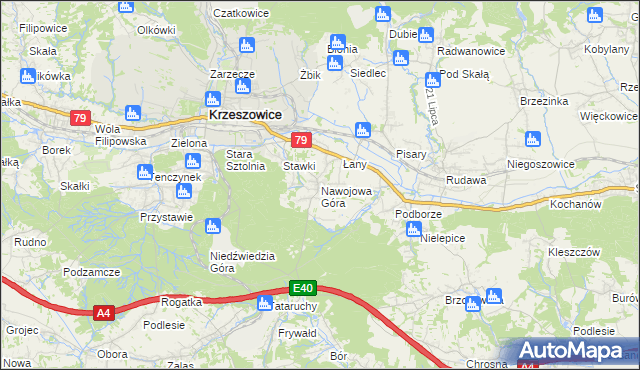 mapa Nawojowa Góra, Nawojowa Góra na mapie Targeo