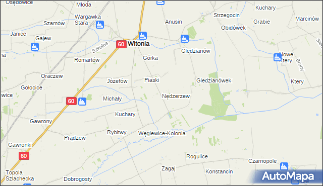 mapa Nędzerzew gmina Witonia, Nędzerzew gmina Witonia na mapie Targeo