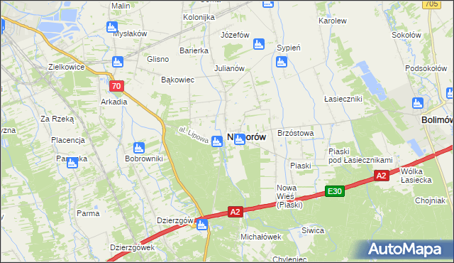 mapa Nieborów powiat łowicki, Nieborów powiat łowicki na mapie Targeo