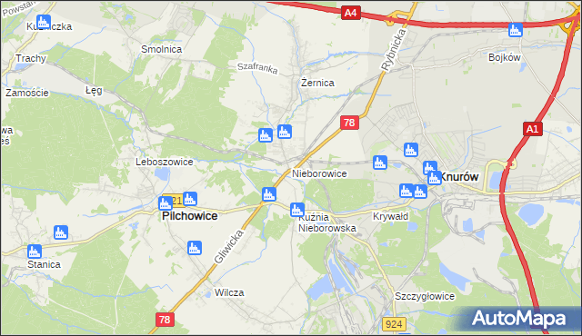mapa Nieborowice, Nieborowice na mapie Targeo