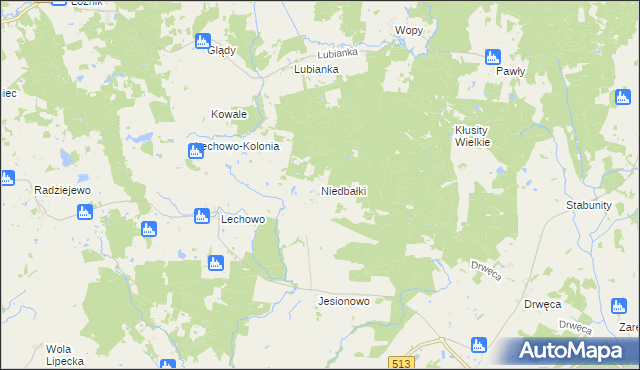 mapa Niedbałki gmina Pieniężno, Niedbałki gmina Pieniężno na mapie Targeo