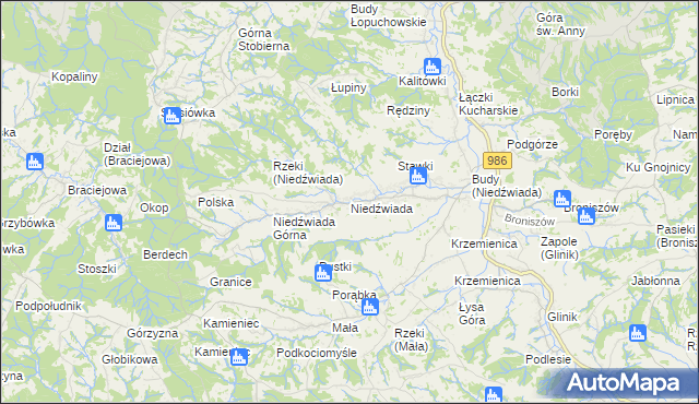 mapa Niedźwiada gmina Ropczyce, Niedźwiada gmina Ropczyce na mapie Targeo