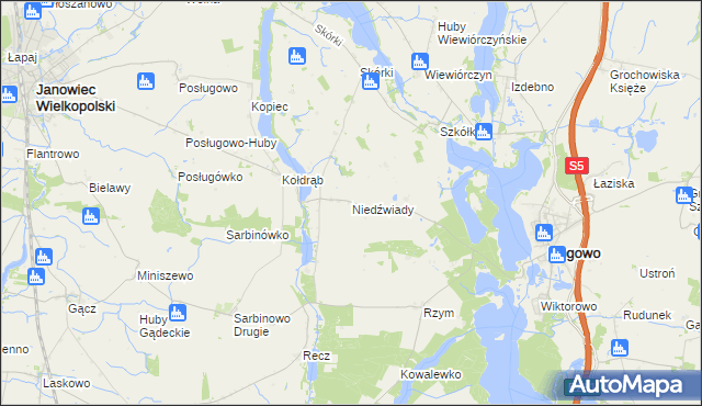mapa Niedźwiady gmina Rogowo, Niedźwiady gmina Rogowo na mapie Targeo