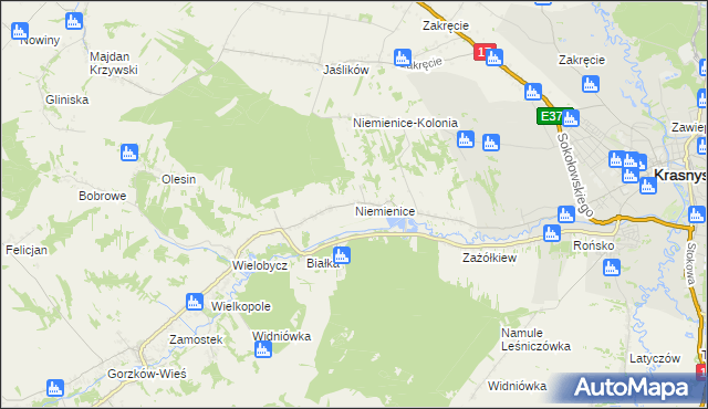 mapa Niemienice gmina Krasnystaw, Niemienice gmina Krasnystaw na mapie Targeo