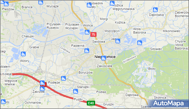 mapa Niepołomice, Niepołomice na mapie Targeo