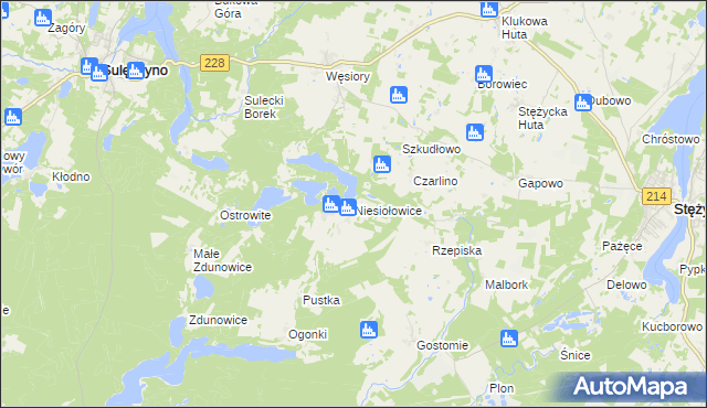 mapa Niesiołowice gmina Stężyca, Niesiołowice gmina Stężyca na mapie Targeo