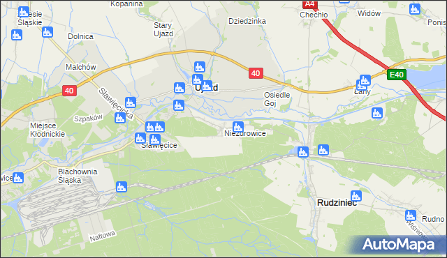 mapa Niezdrowice, Niezdrowice na mapie Targeo