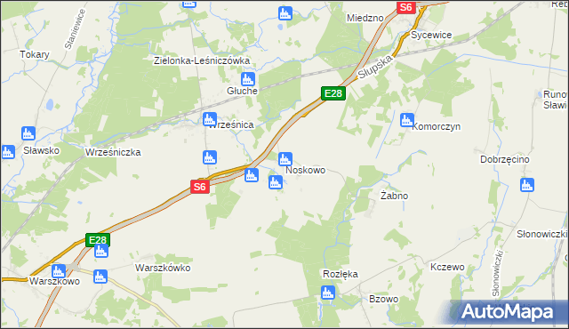 mapa Noskowo gmina Sławno, Noskowo gmina Sławno na mapie Targeo